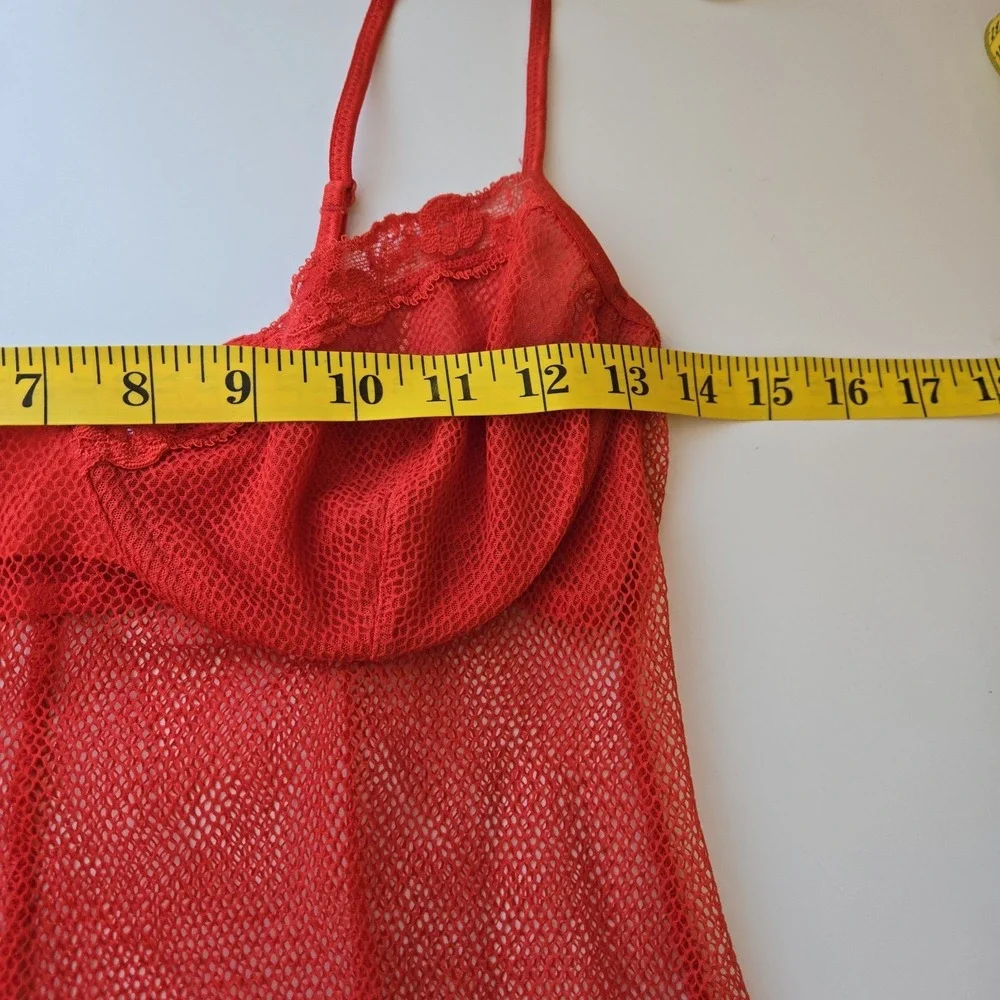 Victoria's Secret Y2K Vtg Red‎ Stretch Lace Babydoll Nightie Lingerie Size 36C